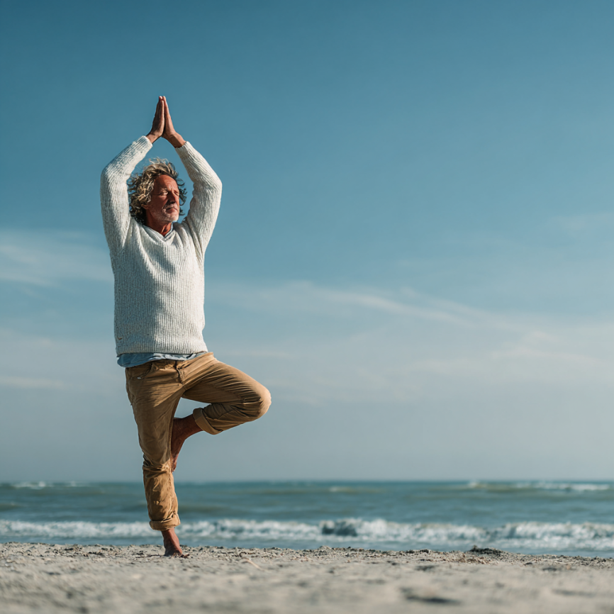 Възрастна жена практикува йога